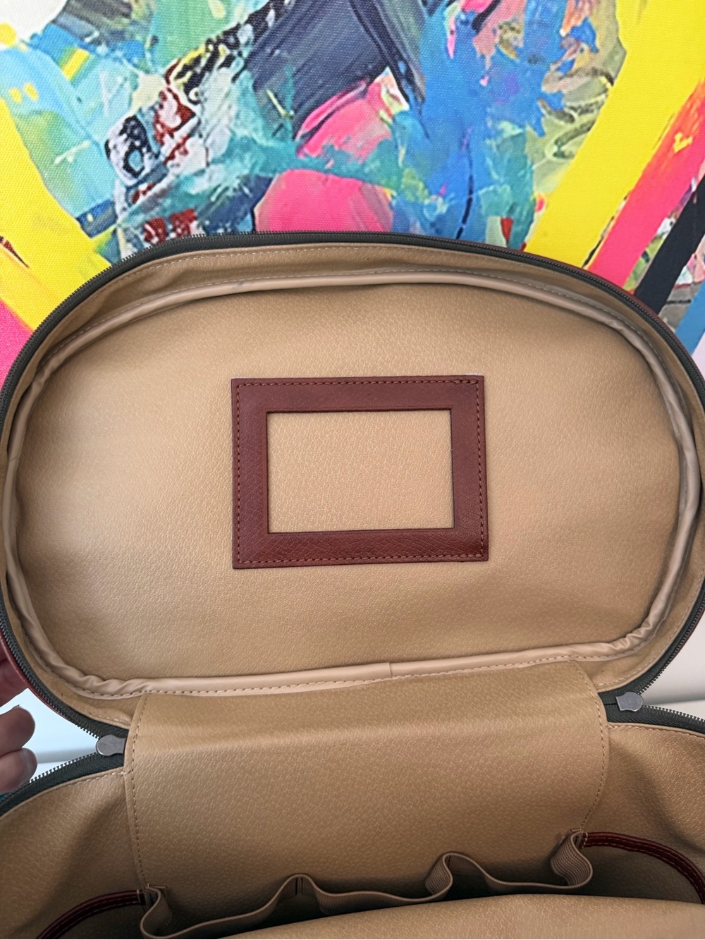 Longchamp Dark Green Travel Vanity Case Zip-Around Lined, Strap Pouch - Picture 7 of 15